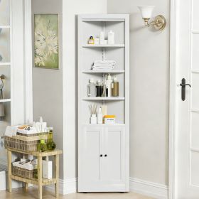 sto71" Tall Corner Storage Cabinet with 2 Doors, 5-Tier Metal Cabinet with Adjustable Shelves, Freestanding Kitchen Storage for Pantry, Living Room (Color: White, Material: Metal)