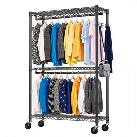 3 Tier Heavy Duty Rolling Garment Rack Wire Clothes Rack for Hanging Clothes (Color: Black)