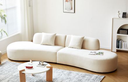 132" Curved Sofa with Throw Pillows, 6 Seater Luxury Velvet Couch with Half Moon Design and High-Density Foam, Ideal for Modern Living Room (Color: as Pic)