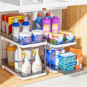 2-Tier Multi-Purpose Bathroom Under Sink Organizers and Storage, Stackable Kitchen Pantry Organization (Frame Material: Plastic)