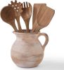 Rustic Kitchen Utensil Holder - 7.6 Inch Ceramic Utensil Crock for Countertop, Vintage Kitchen Counter Decor