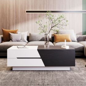 Modern Extendable Sliding Top Coffee Table with Storage (Color: White+Black, Material: MDF)