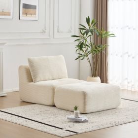 Modern Memory Foam Compressed Sofa,Single Chaise Longue for Living Room,Pet-Friendly Cloud Modular Sectional Sofa,Corduroy Fabric,Movable Ottoman (default: default title)