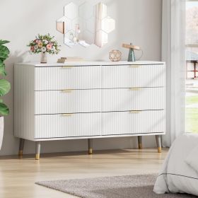 6 Drawer Dresser For Bedroom, Storage Cabinet With Golden Handles, Modern Closet Of Drawers For Living Room (Color: White)