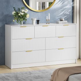 Fluted Dresser For Bedroom, Wood Storage Cabinet With Metal Handles, Modern Closet Of Drawers for Living Room (Color: White)