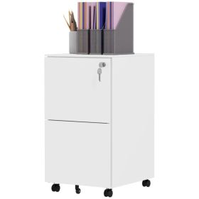 Vertical Steel Filing Cabinet on Wheels, 2-Drawer Lockable File Cabinet with Adjustable Hanging Bar for A4, Legal and Letter Size, White (Option: White)