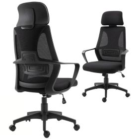Mesh Office Chair with Up&Down Headrest, Ergonomic Computer Desk Chair with Adjustable Tilt Angle, Height Adjustable Swivel Seat with Lumbar Supp (Option: BLACK)