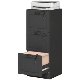 Vertical Filing Cabinet with 3 Drawers, Lock, File Cabinet for Home Office, A4 and Letter Size Files, Black (Option: BLACK)