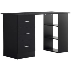 47 Inches Home Office Desk with 3-Tier Storage Shelves, Computer Desk with Drawers, Study Writing Table, Black (Option: BLACK)