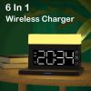 6 In 1 15W Wireless Charger for IPhone 14 13 Xiaomi AirPods IWatch Charger Station Bedside Alarm Clock Desk Lamp Charging