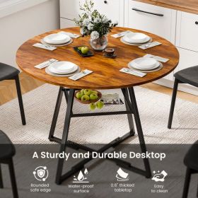 Round table, suitable for 4 to 6 people, a space-saving kitchen table with double-layer storage function, metal base frame (Option: Retro Wood/42IN)