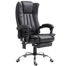 Office Chair 6-point Vibration Massage Chair Micro Fiber Recliner with Retractable Footrest Black (Option: BLACK)