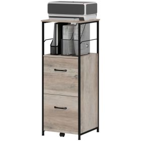 Vertical Filing Cabinet, Tall File Cabinet with 2 Drawers, Hanging Bars for Letter and A4 Size, Distressed Grey (Option: Grey)