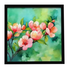 Delaware Peach Blossom in Watercolor Framed Metal Print Bathroom, Kitchen, Office, Home Decor Wall Art Ready to Hang, Square, 8X8 (Option: Default)